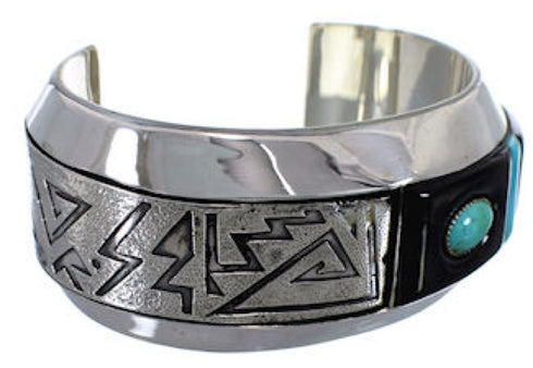 Southwest Jet Inlay And Turquoise Cuff Bracelet PX27968