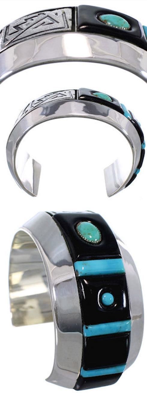 Southwest Jet Inlay And Turquoise Cuff Bracelet PX27968