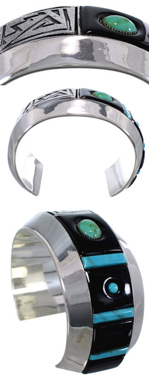 Jet Turquoise Genuine Sterling Silver Cuff Bracelet PX27972