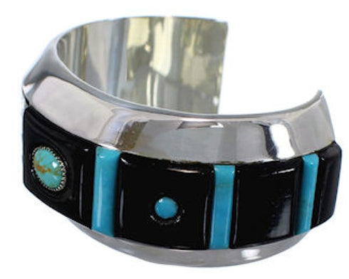 Turquoise And Jet Bracelet Sterling Silver Jewelry PX27985