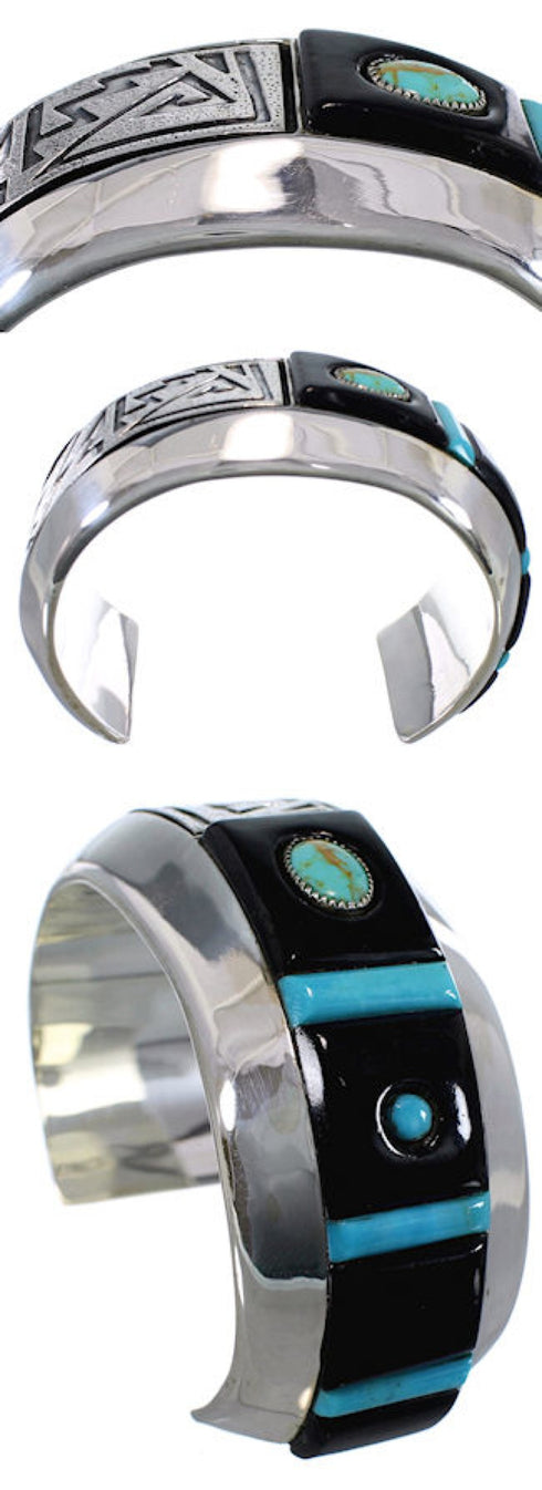 Turquoise And Jet Bracelet Sterling Silver Jewelry PX27985