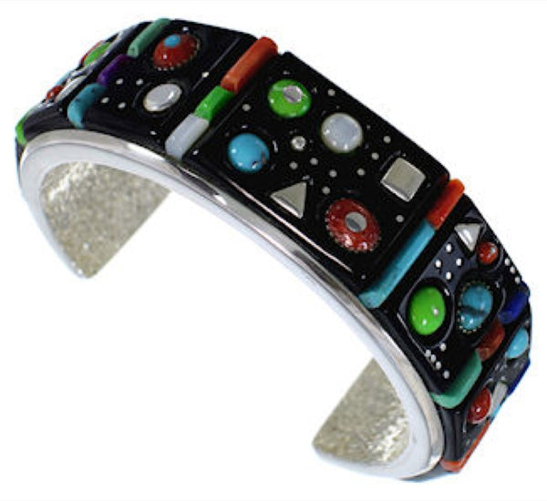 Southwest Sterling Silver Multicolor Inlay Cuff Bracelet YS59938