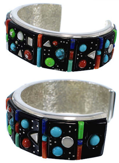 Southwest Sterling Silver Multicolor Inlay Cuff Bracelet YS59938