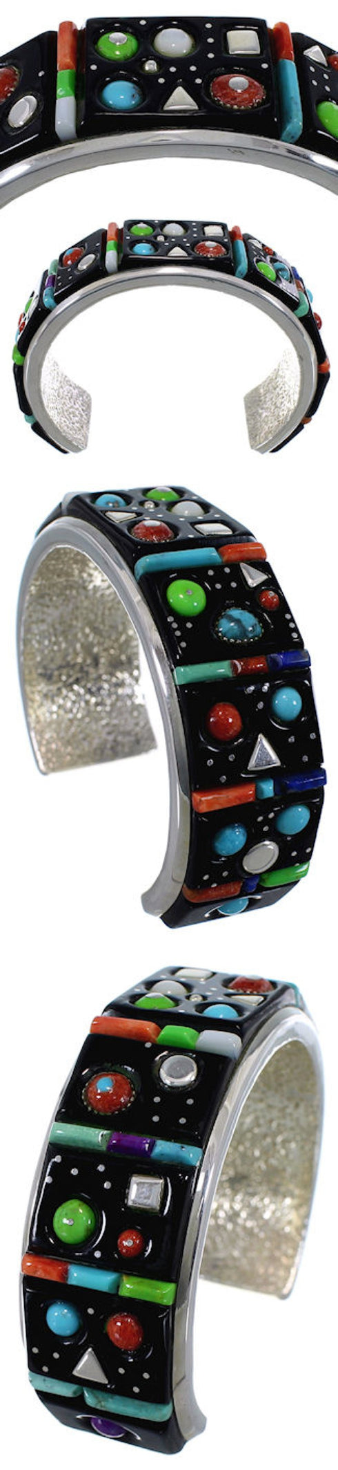 Southwest Sterling Silver Multicolor Inlay Cuff Bracelet YS59938