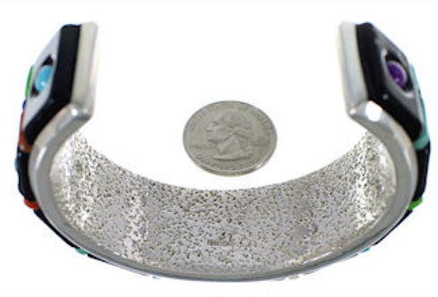 Southwest Sterling Silver Multicolor Inlay Cuff Bracelet YS59938