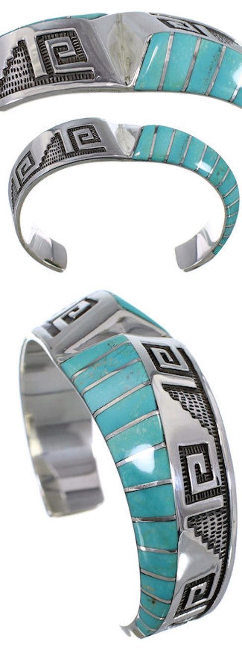 Turquoise Inlay Sterling Silver Cuff Bracelet PX27790