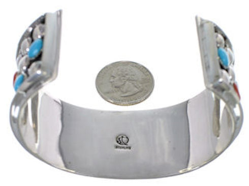 Southwest Sterling Silver Coral Turquoise Cuff Bracelet FX27263