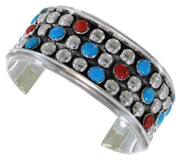 Southwest Sterling Silver Coral Turquoise Cuff Bracelet FX27265