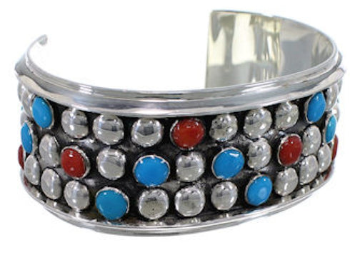 Southwest Sterling Silver Coral Turquoise Cuff Bracelet FX27265