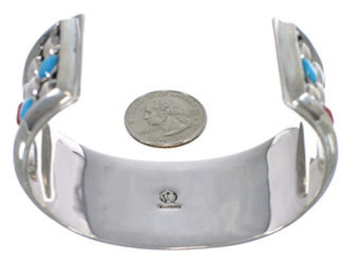 Southwest Sterling Silver Coral Turquoise Cuff Bracelet FX27265