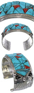 Turquoise And Coral Inlay Sterling Silver Cuff Bracelet GS59883