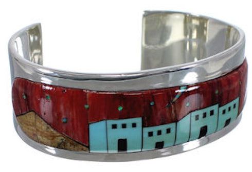 Multicolor Native American Design Silver Cuff Bracelet EX27853