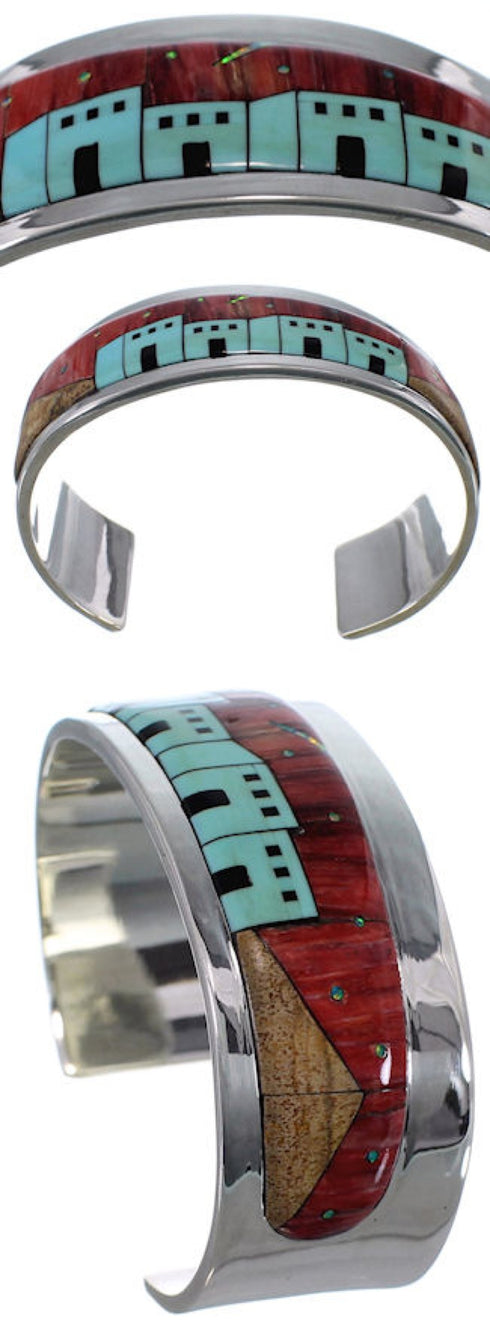 Multicolor Native American Design Silver Cuff Bracelet EX27853