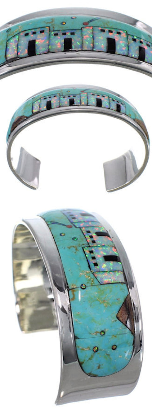 Silver Multicolor Native American Design Cuff Bracelet EX27873