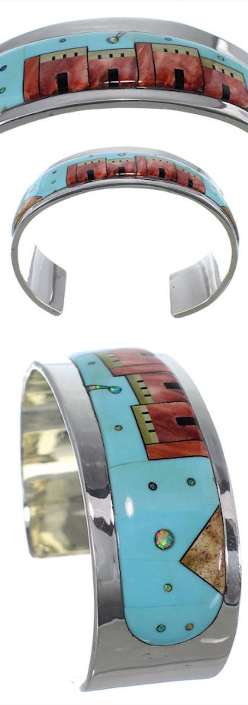 Silver Multicolor Native American Design Cuff Bracelet EX27876
