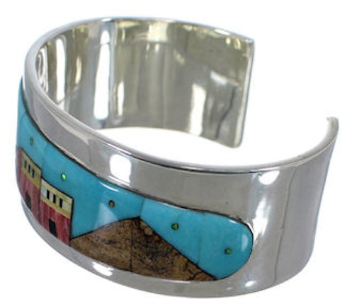 Multicolor Silver Native American Village Design Cuff Bracelet EX27887