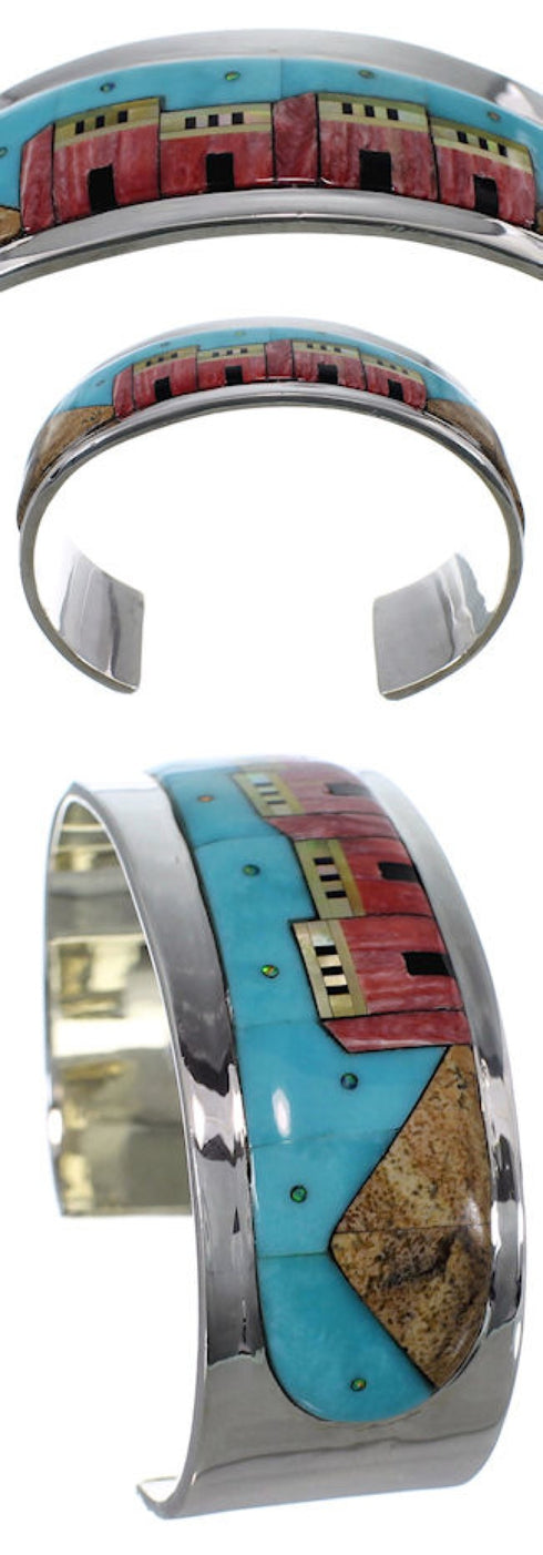 Multicolor Silver Native American Village Design Cuff Bracelet EX27887