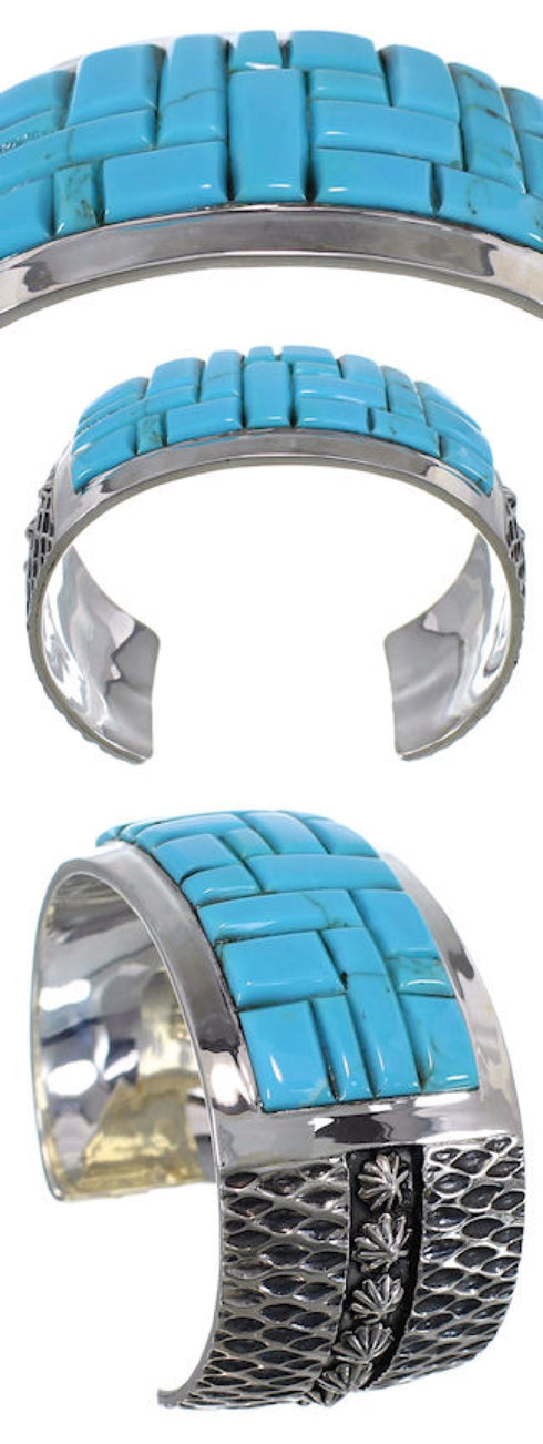Southwestern Turquoise Inlay Silver Cuff Bracelet MX27103