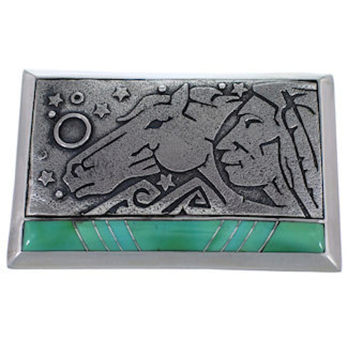 Southwest Chief Head And Horse Turquoise Silver Belt Buckle AW75310