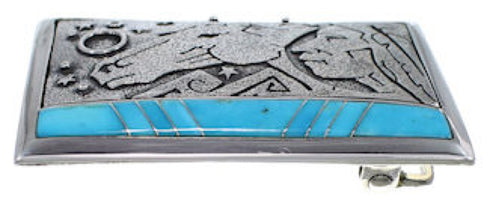 Genuine Sterling Silver Chief Head Horse Turquoise Belt Buckle AW75303
