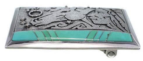 Sterling Silver Chief Head Horse Turquoise Inlay Belt Buckle AW75316