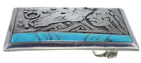 Sterling Silver Turquoise Inlay Chief Head Horse Belt Buckle AW75306