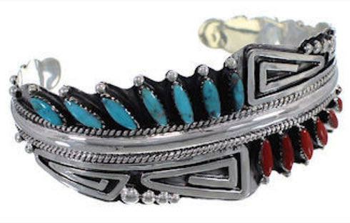 Turquoise And Coral Sterling Silver Cuff Bracelet FX28082