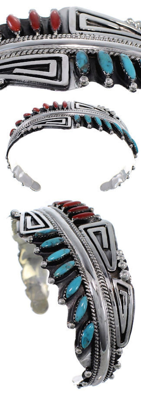 Turquoise And Coral Sterling Silver Cuff Bracelet FX28082