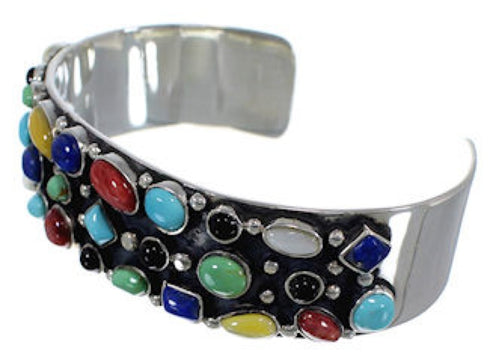 Southwest Sterling Silver Multicolor Cuff Jewelry Bracelet VX37768