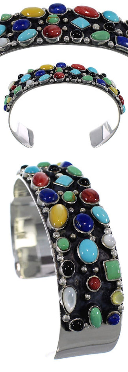 Southwest Sterling Silver Multicolor Cuff Jewelry Bracelet VX37768