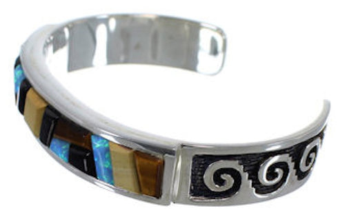 Multicolor Water Wave Authentic Sterling Silver Cuff Bracelet VX37777