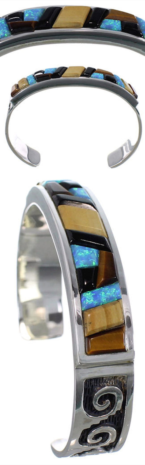 Multicolor Water Wave Authentic Sterling Silver Cuff Bracelet VX37777