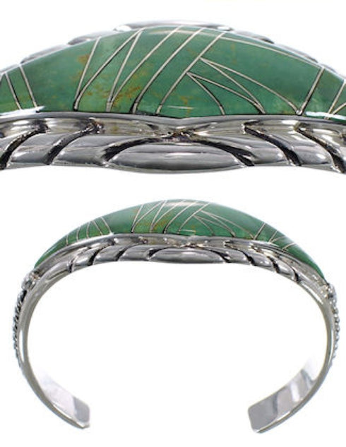 Turquoise Inlay Sterling Silver Cuff Jewelry Bracelet VX37688