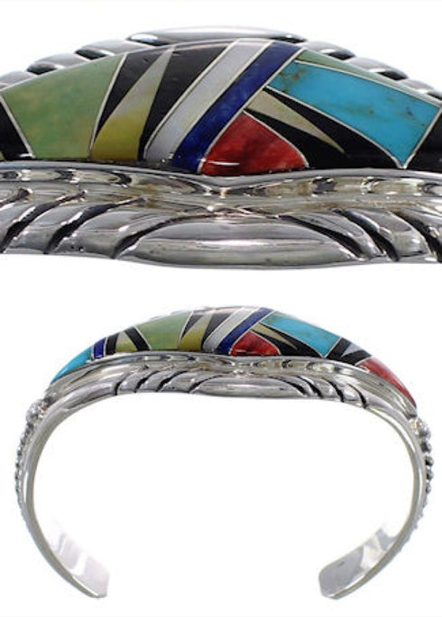 Multicolor Authentic Sterling Silver Cuff Jewelry Bracelet VX37712