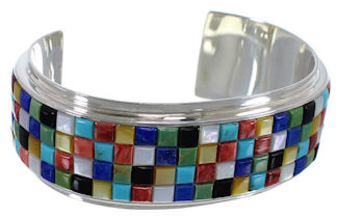 Sterling Silver Multicolor Inlay Cuff Jewelry Bracelet VX37716