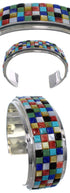 Southwest Multicolor Inlay Sterling Silver Cuff Bracelet VX37715