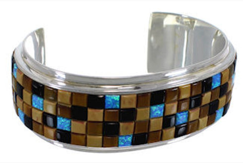 Multicolor Inlay Sterling Silver Cuff Jewelry Bracelet VX37718