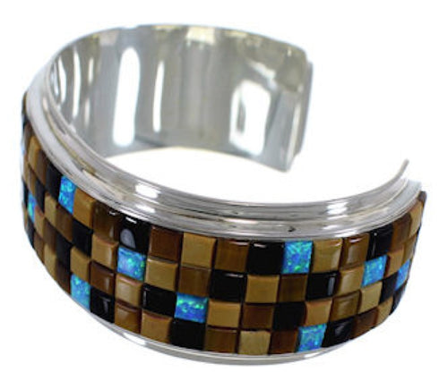 Genuine Sterling Silver Multicolor Cuff Jewelry Bracelet VX37719