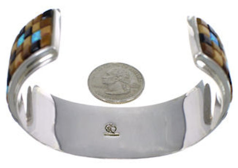 Multicolor Inlay Sterling Silver Cuff Jewelry Bracelet VX37718