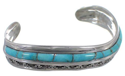 Turquoise Inlay Southwest Sterling Silver Cuff Bracelet TX39406