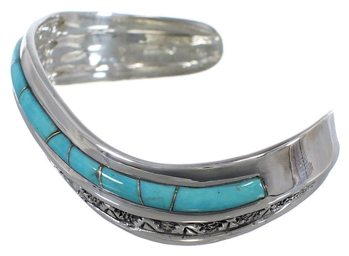Turquoise Inlay Southwest Sterling Silver Cuff Bracelet TX39406