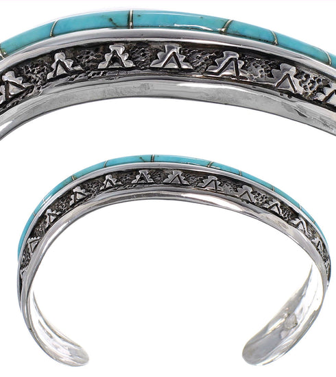 Turquoise Inlay Southwest Sterling Silver Cuff Bracelet TX39406