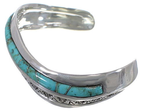 Southwest Sterling Silver And Turquoise Inlay Bracelet TX39409
