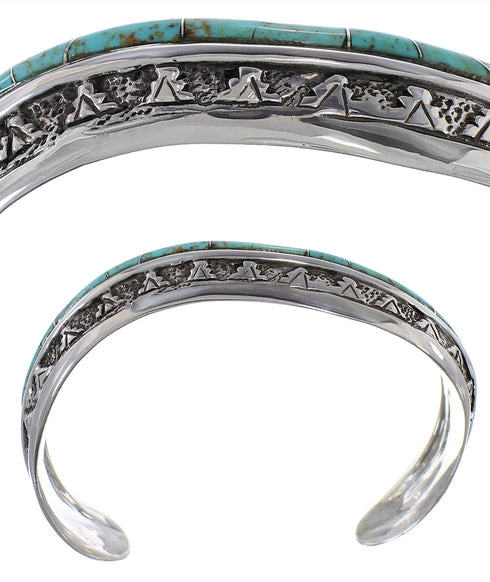 Southwest Sterling Silver And Turquoise Inlay Bracelet TX39409