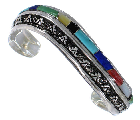 Southwest Sterling Silver Multicolor Inlay Cuff Bracelet TX39429