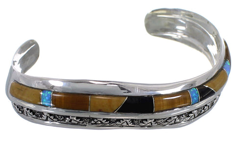 Sterling Silver Multicolor Inlay Southwestern Cuff Bracelet TX39439