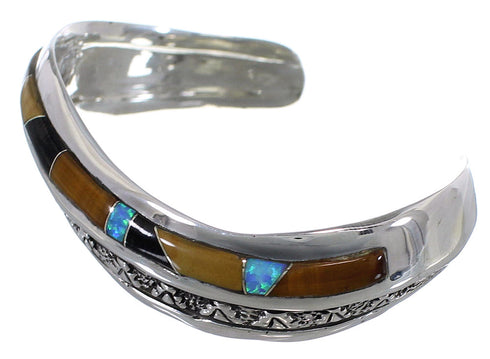 Sterling Silver Multicolor Inlay Southwestern Cuff Bracelet TX39439
