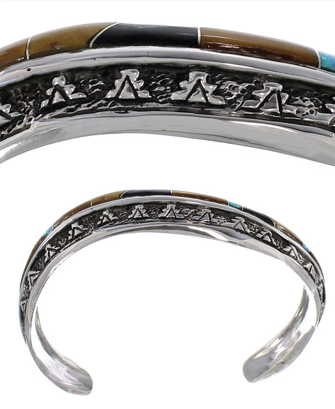 Sterling Silver Multicolor Inlay Southwestern Cuff Bracelet TX39439
