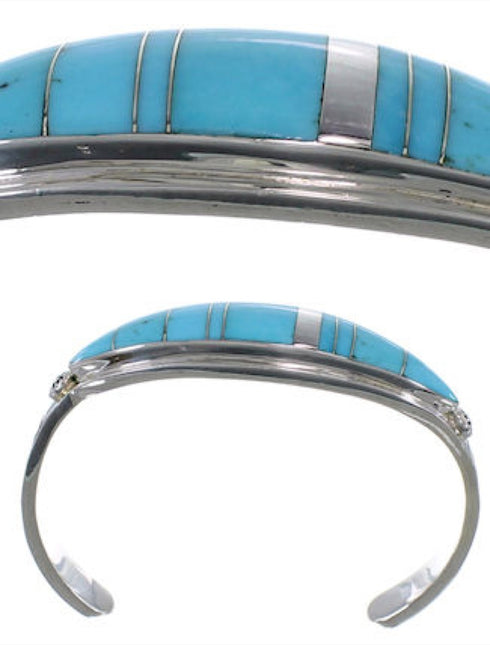 Water Wave Sterling Silver Turquoise Jewelry Bracelet VX37586