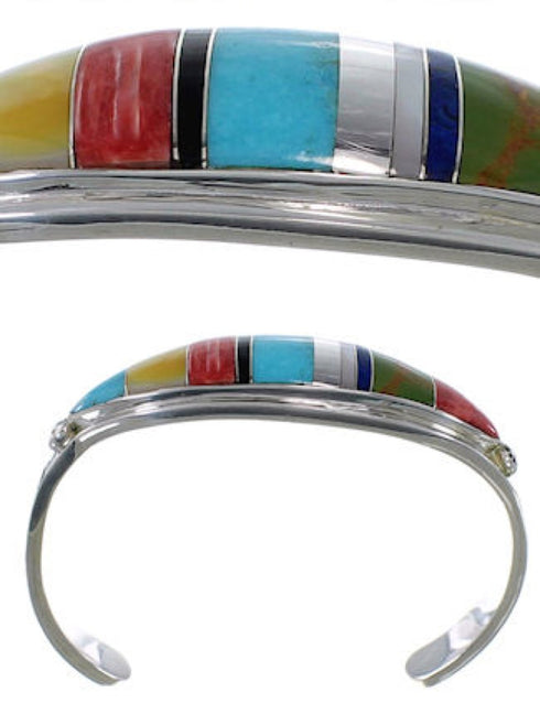 Southwest Water Wave Sterling Silver Multicolor Bracelet VX37595
